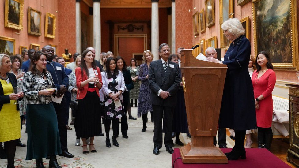 The Queen Consort making a speech during a reception for winners of the Queen's Commonwealth Essay Competition, at Buckingham Palace in London. Picture date: Thursday November 17, 2022.