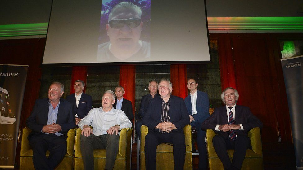 Players from the Northern Ireland 1982 World Cup at a reunion event to mark 40 years since the competition