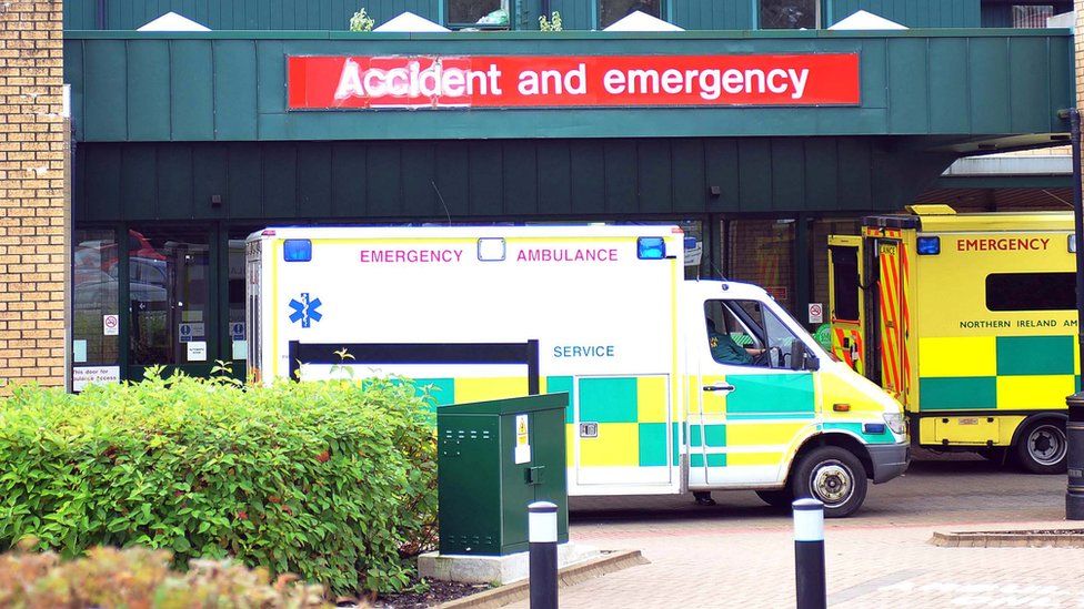 An ambulance parked outside the accident and emergency department at the Antrim Area Hospital