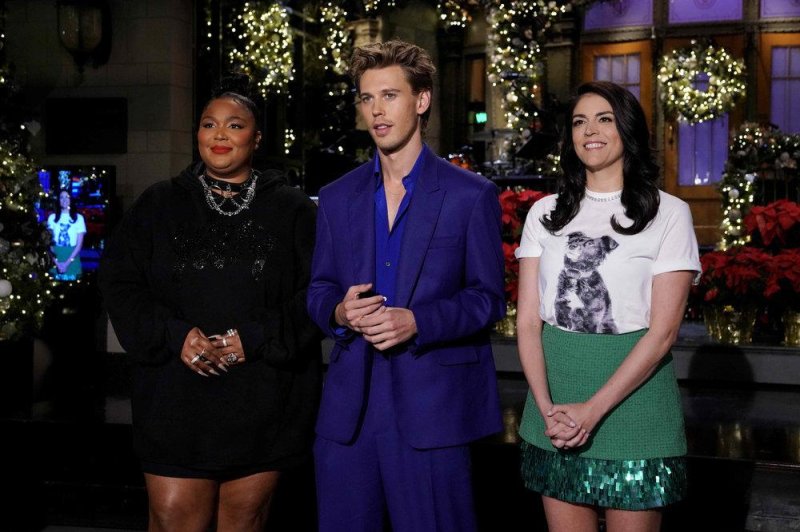 Left to right, Lizzo, Austin Butler and Cecily Strong on this weekend's edition of "Saturday Night Live." Photo courtesy of NBC