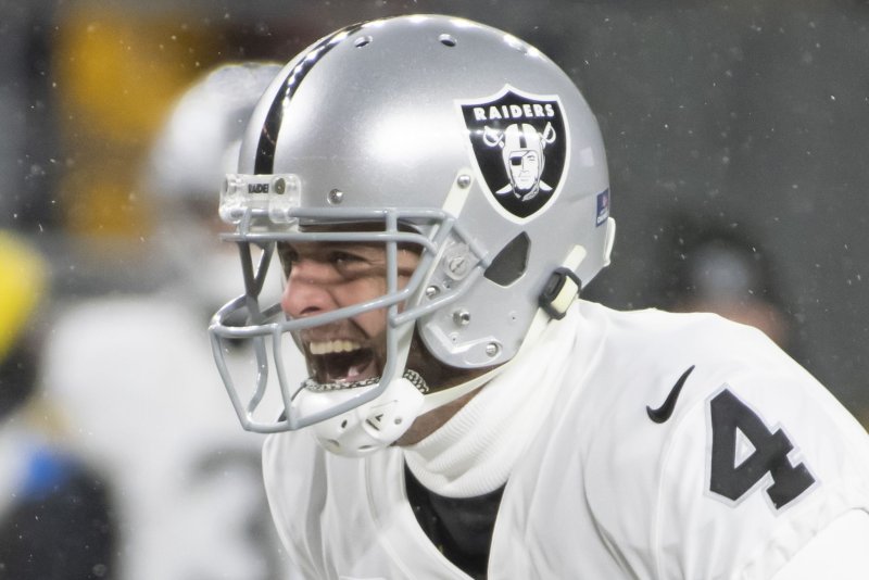 Las Vegas Raiders quarterback Derek Carr calls signals in the first quarter against the Pittsburgh Steelers on Saturday at Acrisure Stadium in Pittsburgh. Photo by Archie Carpenter/UPI | <a href="/News_Photos/lp/695a9e097580d6f422455ce1756a8ead/" target="_blank">License Photo</a>