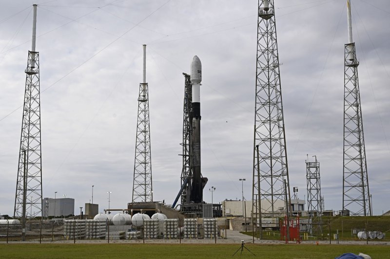 A SpaceX Falcon 9 rocket is ready to launch from Complex 40 at the Cape Canaveral Space Force Station in Florida on Friday, carrying O3B communications satellites for SES Luxembourg. Photo by Joe Marino/UPI | <a href="/News_Photos/lp/94553f2b276526ee76e7cf215f55ace6/" target="_blank">License Photo</a>