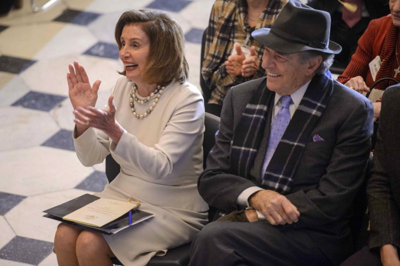 Rep. Nancy Pelosi and her husband, Paul, attend the former House speaker's portrait unveiling in Washington, D.C., earlier this month. File Photo Bonnie Cash/UPI | <a href="/News_Photos/lp/25410dc283162135389e6420d5dbc371/" target="_blank">License Photo</a>