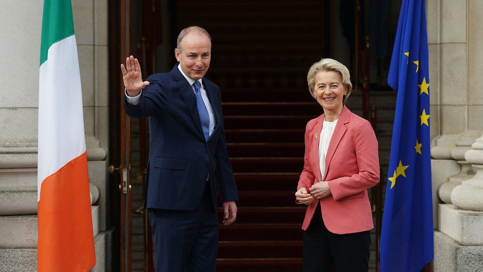 Taoiseach Micheal Martin and European Commission President Ursula von der Leyen at Government Buildings in Dublin during her visit to Ireland.