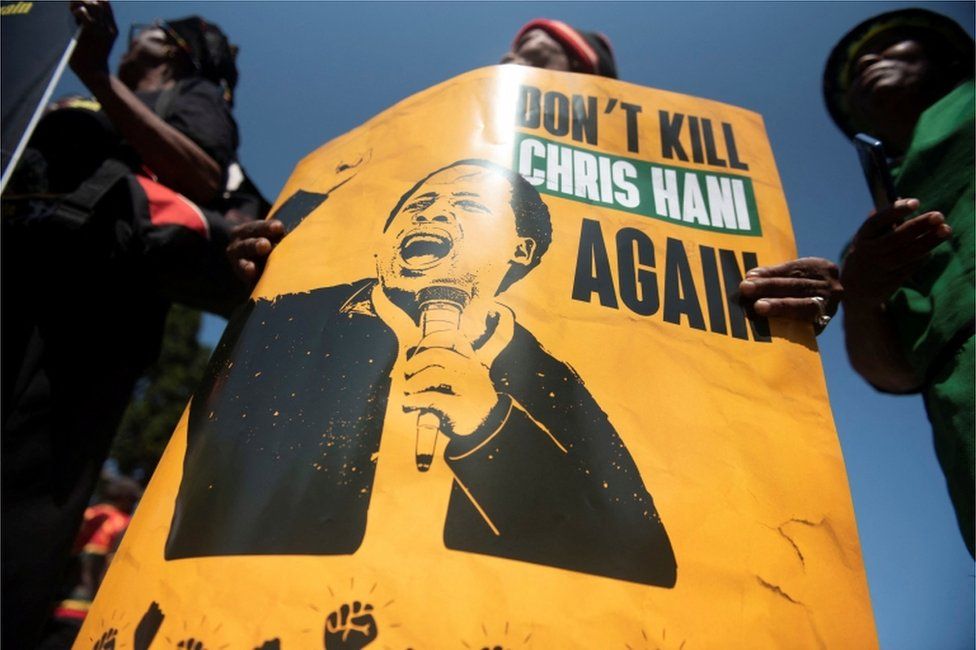 Several organisations including African National Congress (ANC) and South African Communist party (SACP) protest in response to Constitutional Court"s decision to release Janusz Walus on parole, the man who killed Anti-Apartheid struggle leader Chris Hani in 1993, in front of Kgosi Mampuru Correctional Facility in Pretoria, South Africa November 30, 2022.