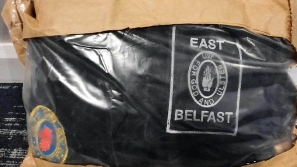 An item with east Belfast UVF branding that was seized by the police