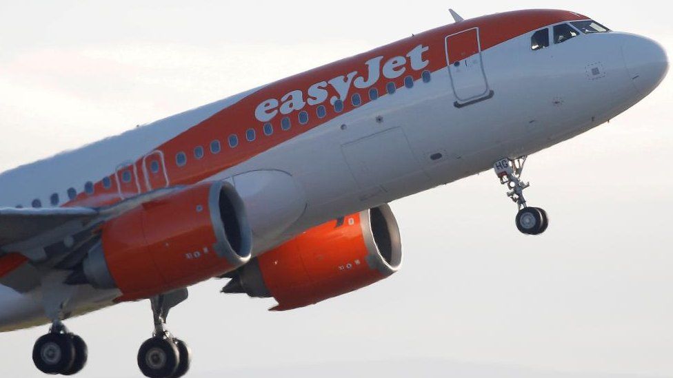 An Easyjet plane takes off