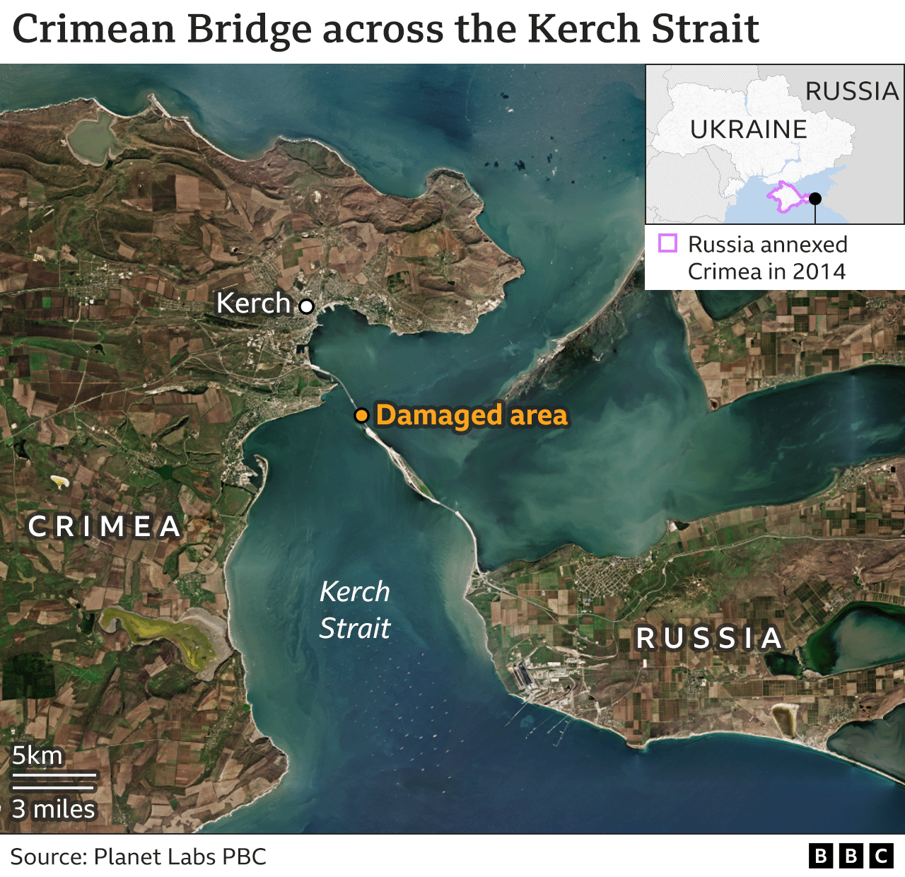 Map of the Crimean Bridge across the Kerch Strait