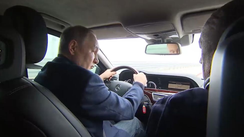 Video of Putin driving across Kerch bridge