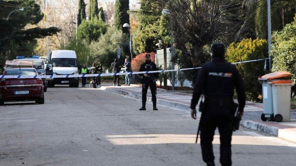 Police cordon at Ukraine's Madrid embassy