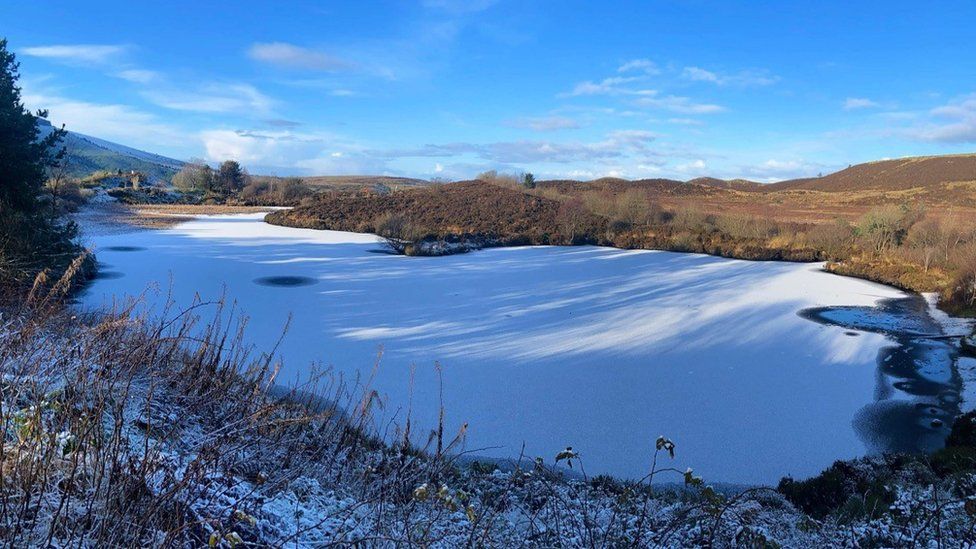 Cold enough for Oak Lake near Gortin in the Sperrin Mountains to freeze over. Photo from Johnny Corry.