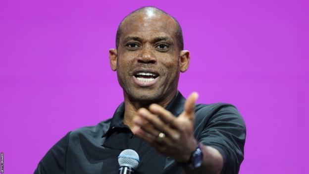 Sunday Oliseh speaking at a Fifa media briefing