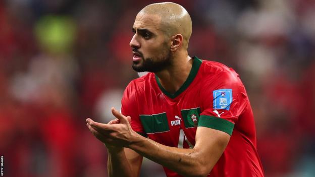 Sofyan Amrabat in action for Morocco