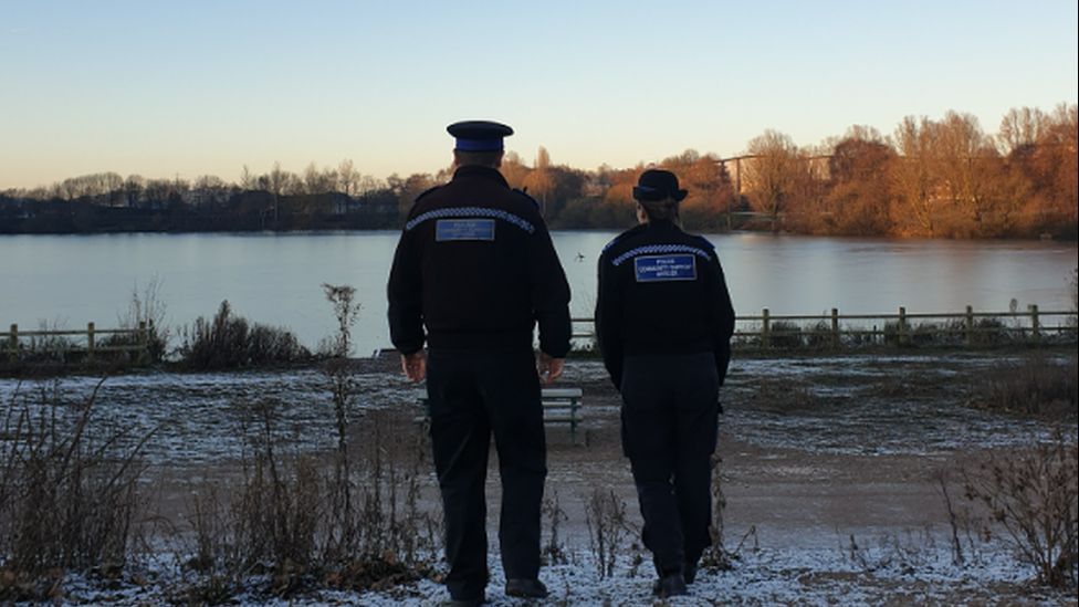 Police patrol icy lake