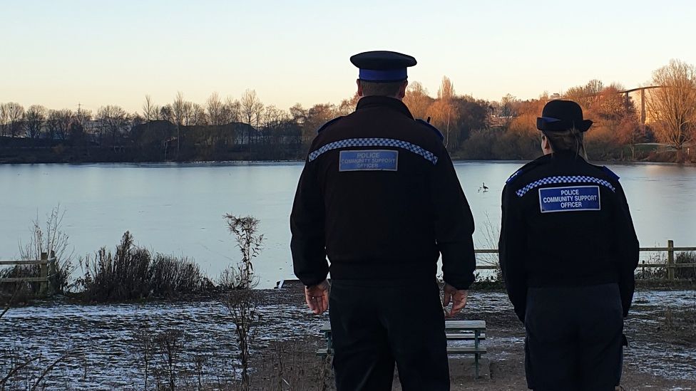 Police patrol icy lake