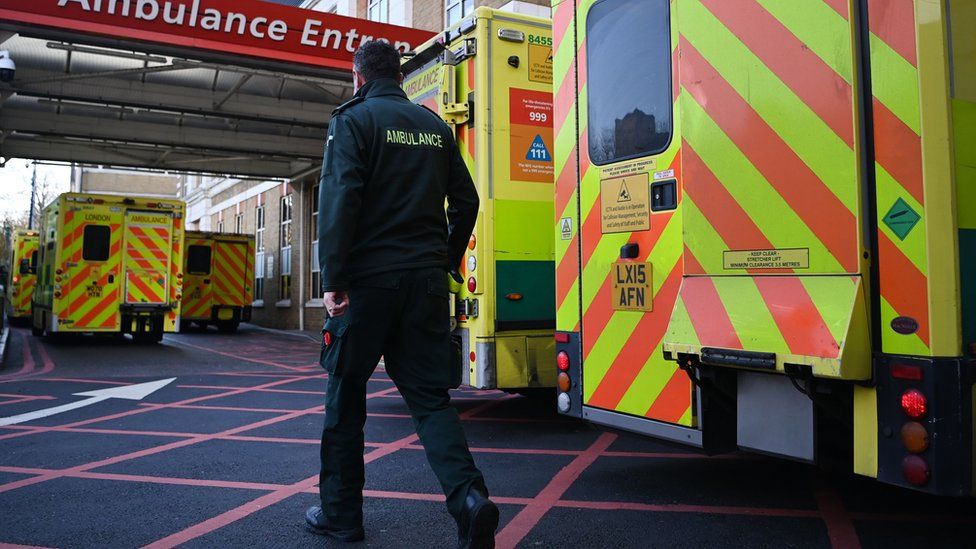 NHS ambulances staff outside a hospital in London