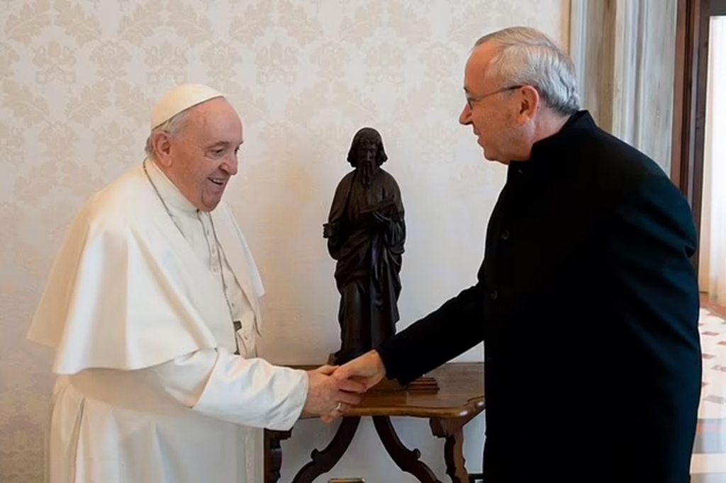 Marko Ivan Rupnik (right) and Pope Francis