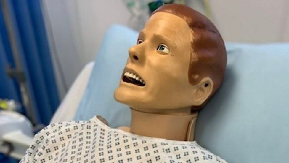 Mannequin used for trial run patient move