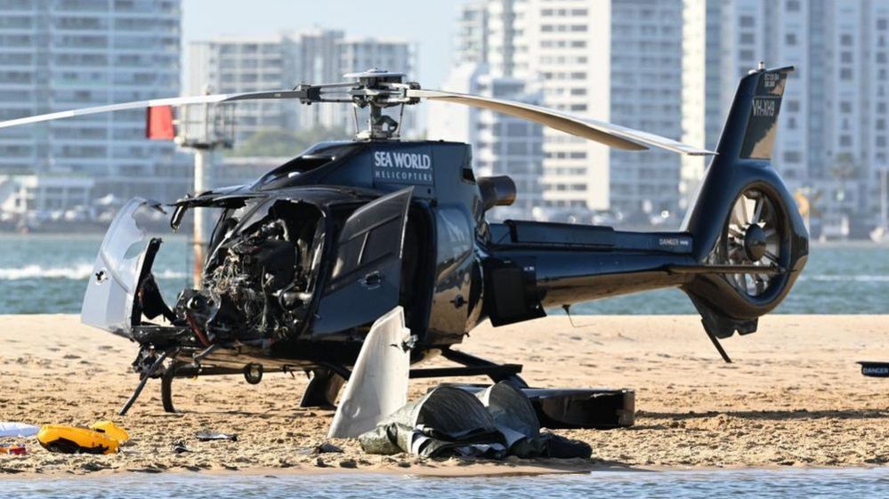 The wreckage of a helicopter after the collision on Australia's Gold Coast on 3 January
