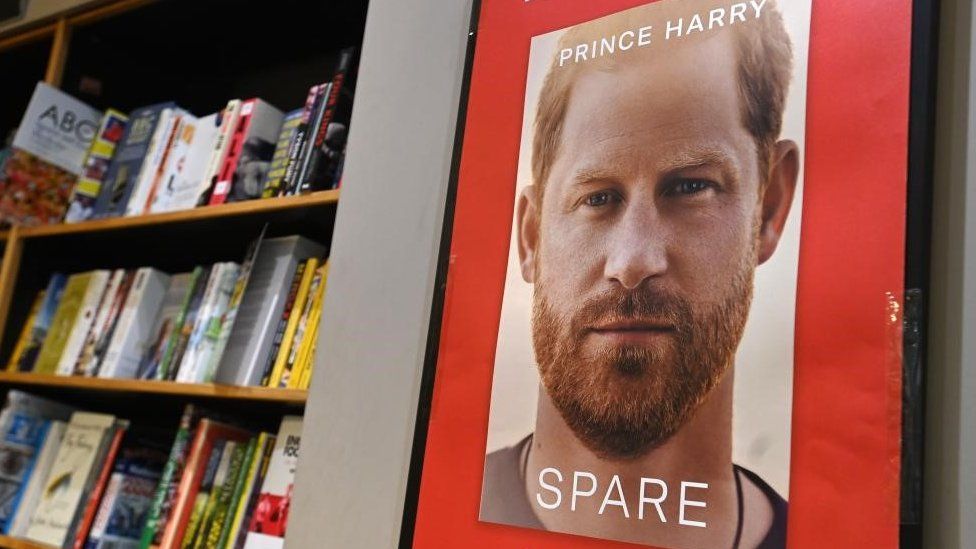 Prince Harry book Spare on display at a London bookshop, 9/1/2023