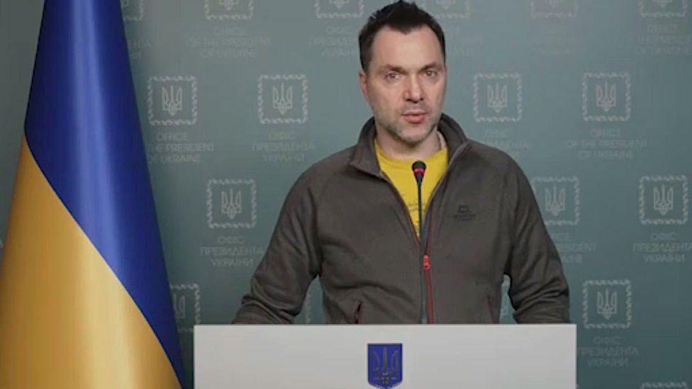 Ukrainian presidential adviser, Oleksiy Arestovych gives news conference in Kyiv