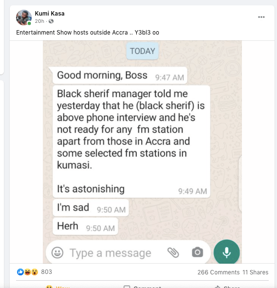 Black Sherif would only grant an interview to Accra radio stations