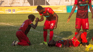 Kotoko players crestfallen after crushing out of the FA Cup