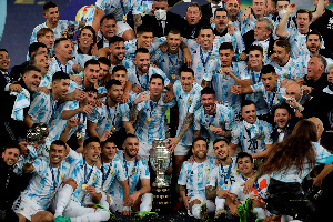 Messi and his teammates celebrate a long awaited continental triumph