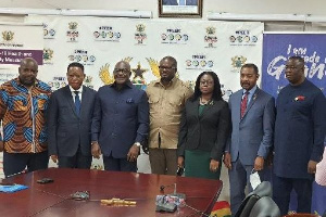 Minister Adu Boahene (fourth left) in a photo with directors of Ghana Exim Bank