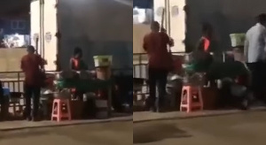 A video captured a woman selling fufu on the pavement