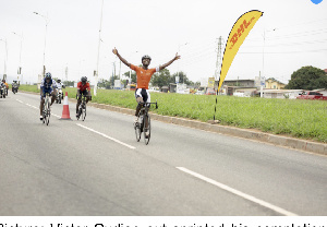 Victor Cudjoe out-sprinted his competition  to win the Granfondo Ghana Cycle Race
