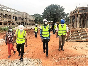 A delegation inspecting the ongoing Creative Arts SHS project in Kwadaso