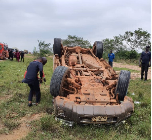 MP for South Dayi, Rockson Dafeamekpor's vehicle somersaulted twice after the crash