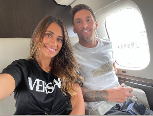 Messi and his wife on their private jet headed for Paris