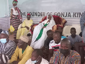 verlord of the Gonja traditional area makes a remark during Mahama's courtesy call on him