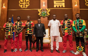 Some of the athletes with President Akufo-Addo and Sports Minister Mustapha Ussif