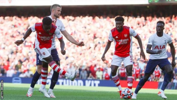 Bukayo Saka scored his first Premier League goal for Arsenal since January