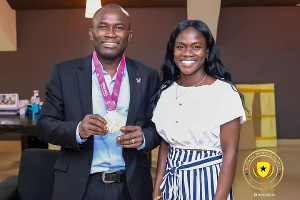 Ghanaian athlete, Martha Bissah and Director-General, NSA, Professor Peter Twumasi