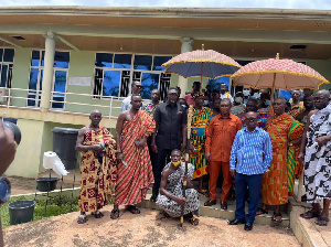 George Mireku Duker in a group photo with the chiefs and people of Jakubo