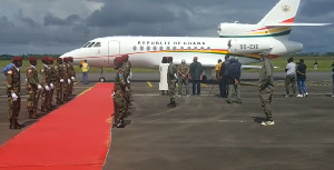 The presidential jet returns with Liberian president George Weah to Monrovia