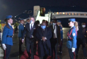 Akufo-Addo arrives in Serbia aboard a chartered Boeing jet codenamed LX-DIO