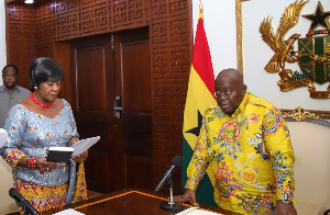 Late Ambassador Eudora taking oath from President Akufo-Addo in 2019