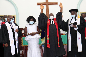 Rev Enoch Adjei Pobee (hands up) is the new chairman of Ga West Presbytery Church of Ghana