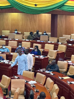 Kennedy Agyapong (in sea-blue Kaftan) arriving in the chamber of parliament