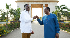 Stonebwoy poses with Kwabena Duffour infront of Black Stars Square