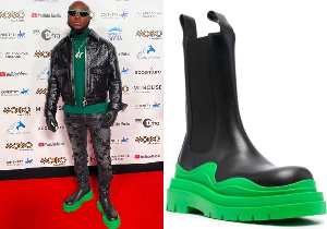Singer, King Promise wore a Bottega Veneta boots at the MOBO Awards