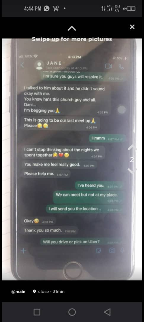 "I can't stop thinking about the nights we spend together"- Pastor's wife tells her ex-boyfriend in leaked chats (screenshots)
