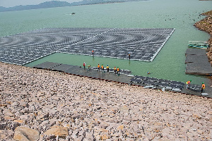 The 1MWp floating Solar PV system is located on the Bui reservoir
