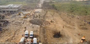 An aerial view of the level of destruction caused by the explosion