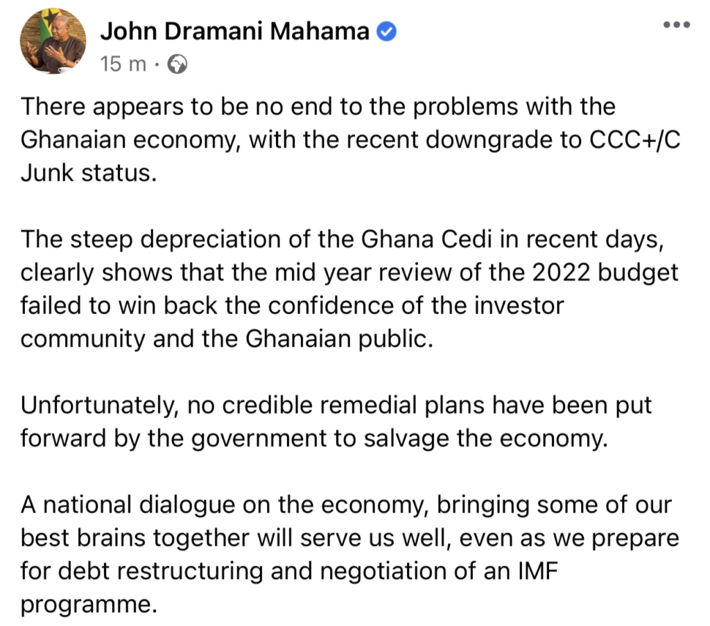 Steep depreciation of cedi shows mid-year budget review failed to win back investor confidence - Mahama 